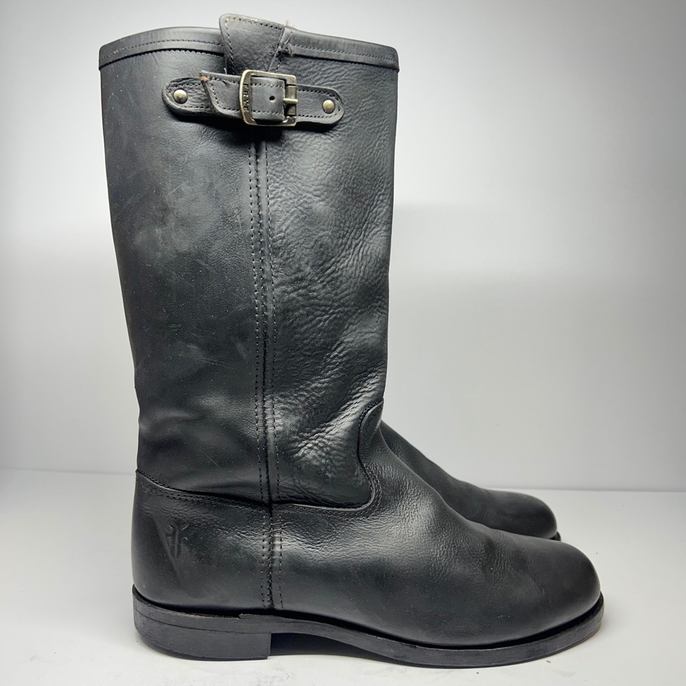 Frye Engineer Boots Black Leather Mens 9.5 M Made in USA Tall Moto Biker 76865